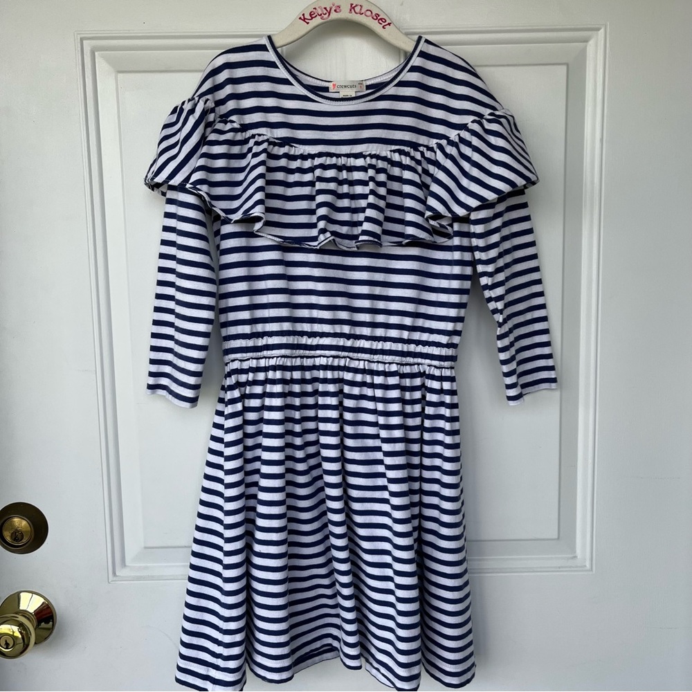 •Crewcuts• Blue/White Striped Dress with Ruffles - Size 8